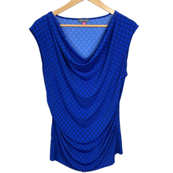 Vince Camuto Cowl Neck Sleeveless Top Blue Geometric Women's Top - Picture 1 of 6